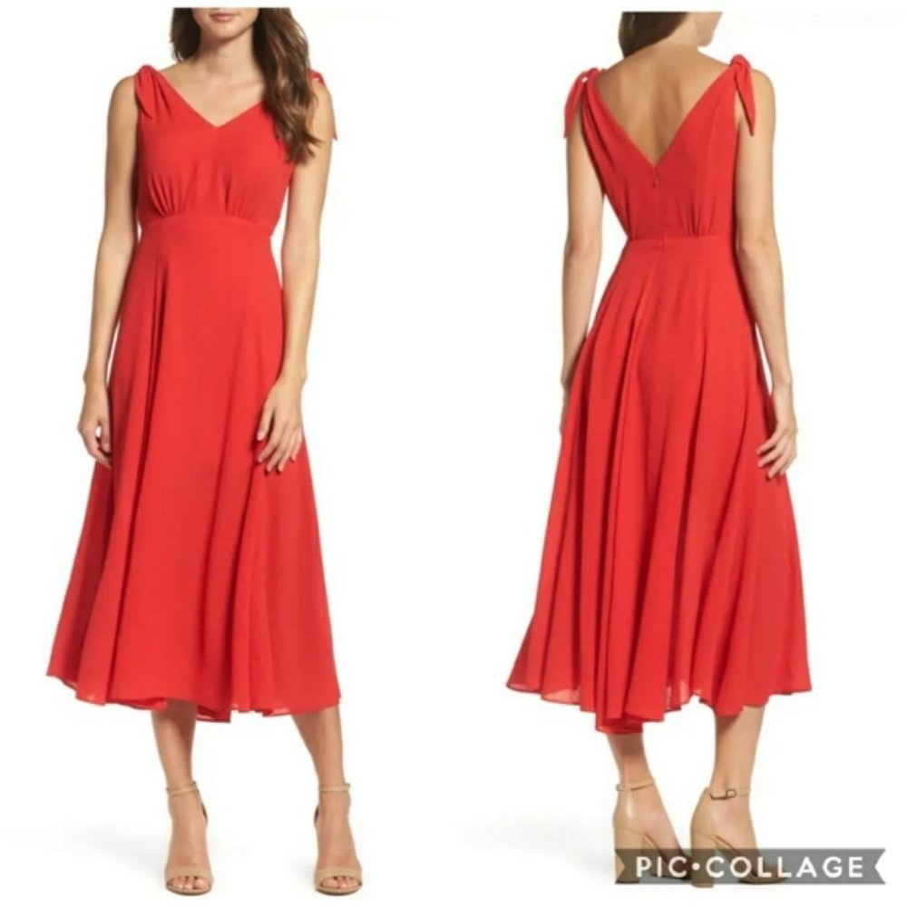 Betsey Johnson Red Pebble Crepe Midi Dress Size 12